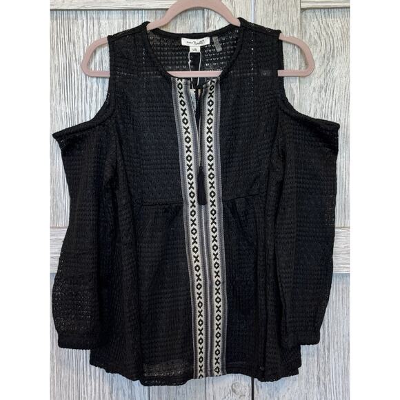 Simply Noelle Tops - Simply Noelle Textured Cold Shoulder Black Blouse L/XL 12/14 NWT